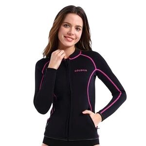 Goldfin Women's Wetsuit Jacket Black Pink Neoprene Full Zip Long Sleeve XXXL